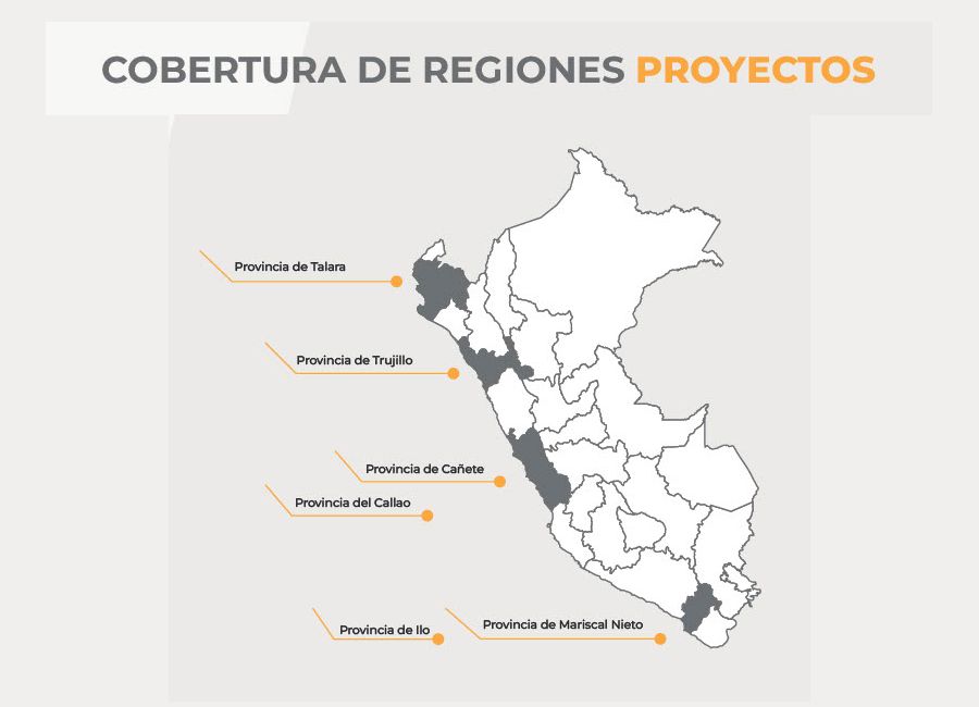Mapa del Perú con cobertura de LCS en Piura, La Libertad, Lima, Callao y Moquegua